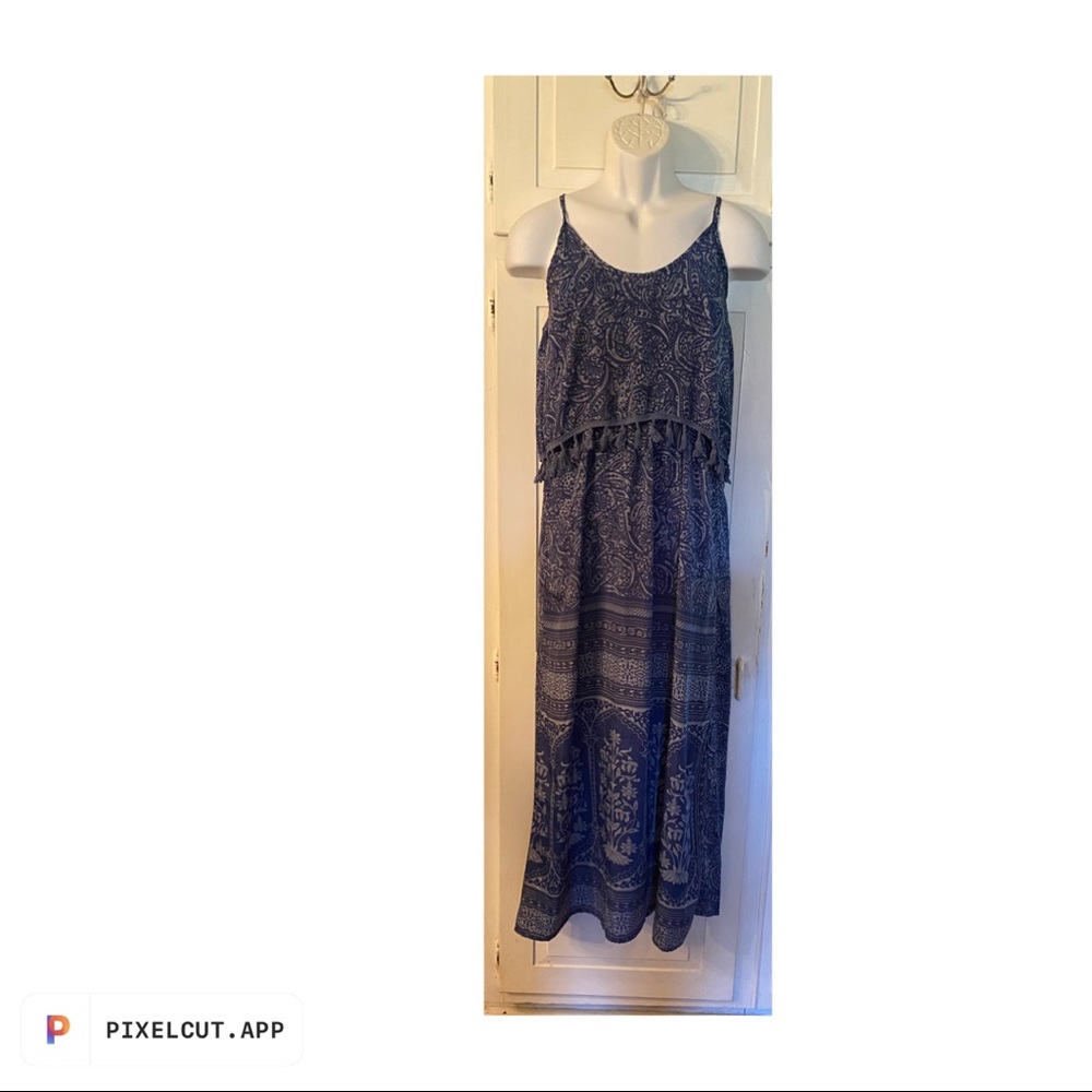 Earthbound maxi dress size medium, blue paisley print.